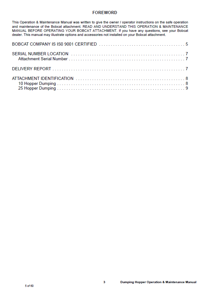 4900023 Bobcat Dumping Hopper Service & Maintenance Manual PDF