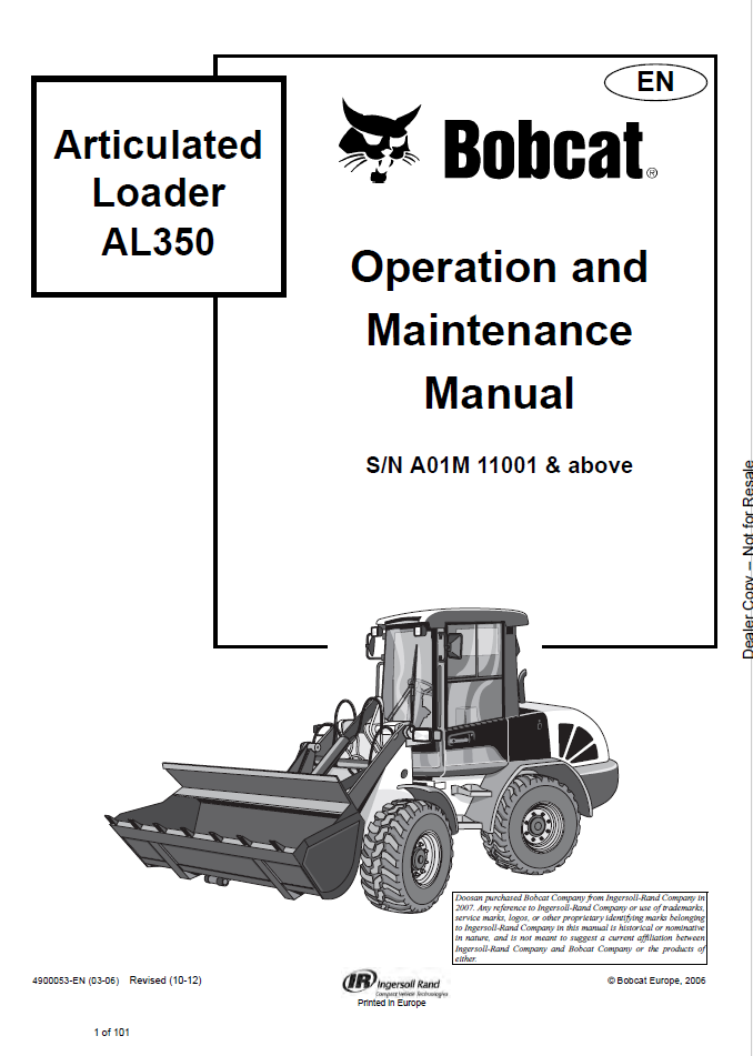 4900053 Bobcat AL350 Articulated Loader Operation Maintenance PDF