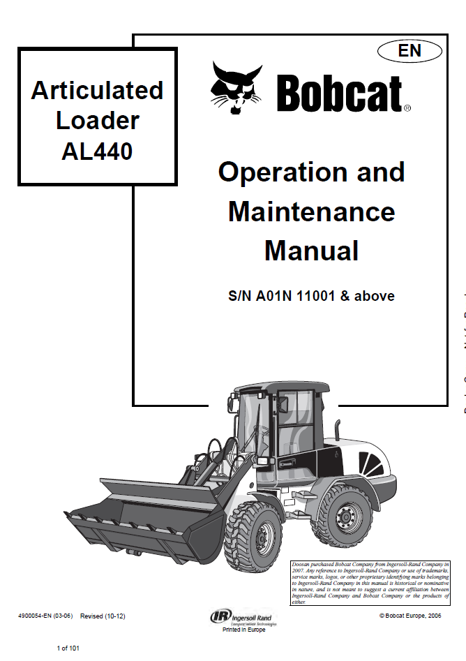 4900054 Bobcat AL440 Articulated Loader Operation Maintenance PDF