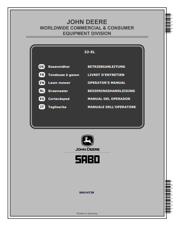 JOHN DEERE 32-EL (SA950) LAW MOWERS OPERATOR MANUAL SAU14728