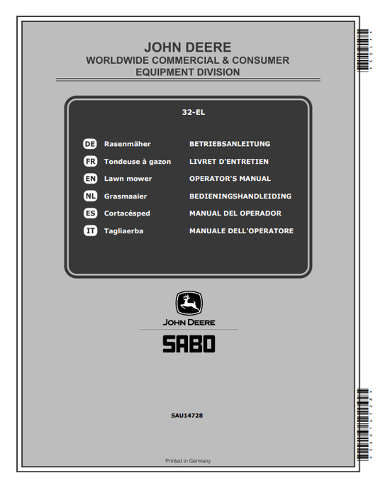 JOHN DEERE 32-EL (SA950) LAW MOWERS OPERATOR MANUAL SAU14728
