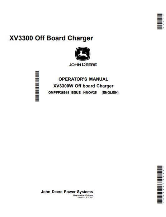 JOHN DEERE XV3300 OFF BOARD CHARGER OPERATOR MANUAL OMPFP26919