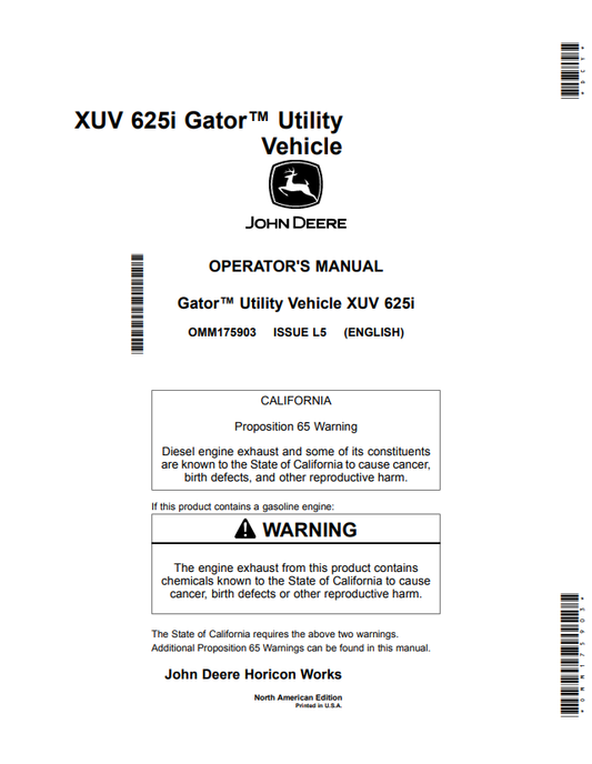 JOHN DEERE XUV 625I GATOR™ UTILITY VEHICLE OPERATOR MANUAL OMM175903
