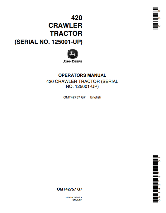 JOHN DEERE 420 CRAWLER TRACTOR OPERATOR MANUAL OMT42757