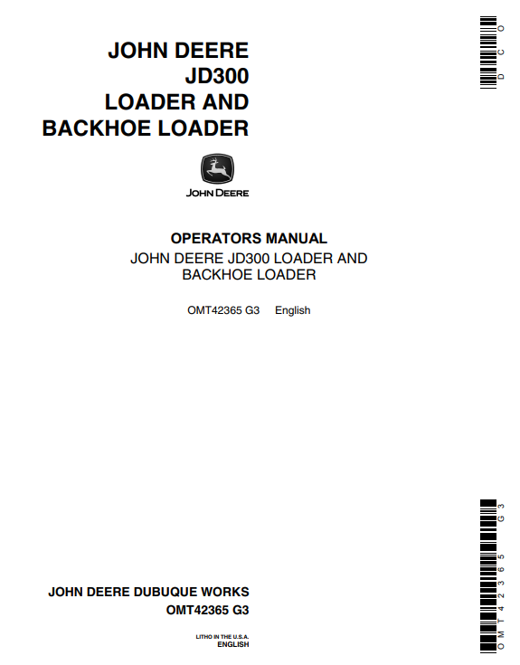 JOHN DEERE JD300 BACKHOE LOADER OPERATOR MANUAL OMT42365