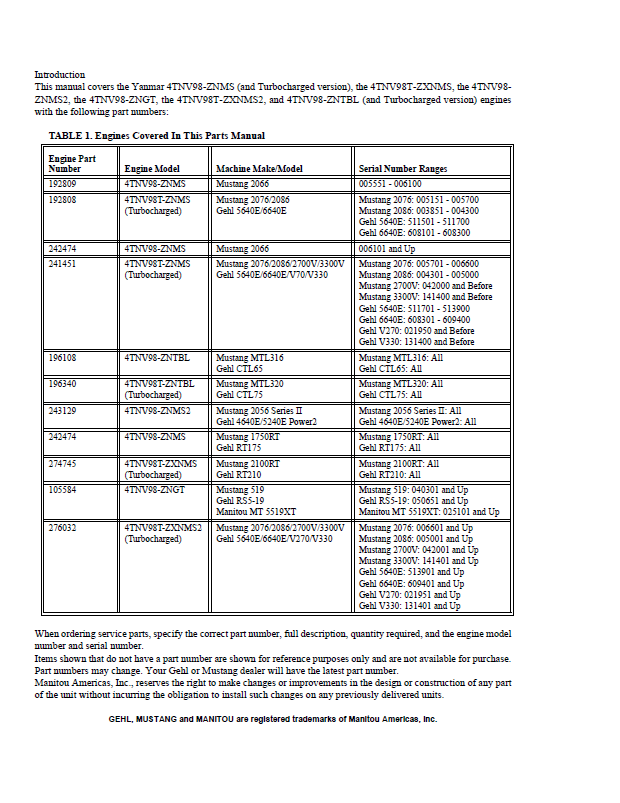 4TNV98T-ZXNMS Engine Parts Catalog Manual 917304 PDF