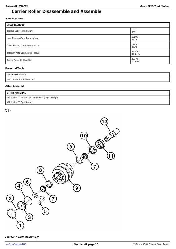 JOHN DEERE 550K AND 650K CRAWLER DOZER REPAIR TECHNICAL MANUAL TM12289