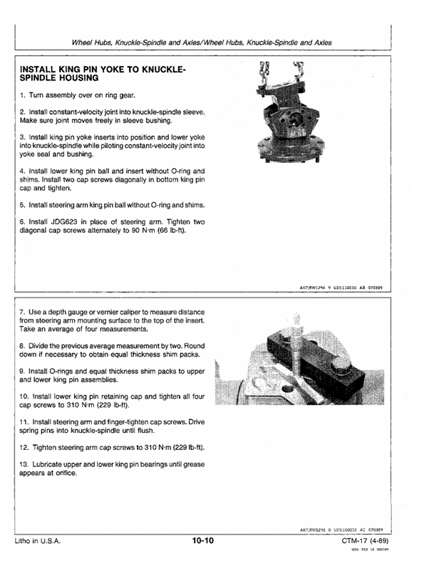 JOHN DEERE MECHANICAL FRONT-WHEELDRIVE AXLES 100 SERIES CONPONENT TECHNICAL MANUAL CTM17