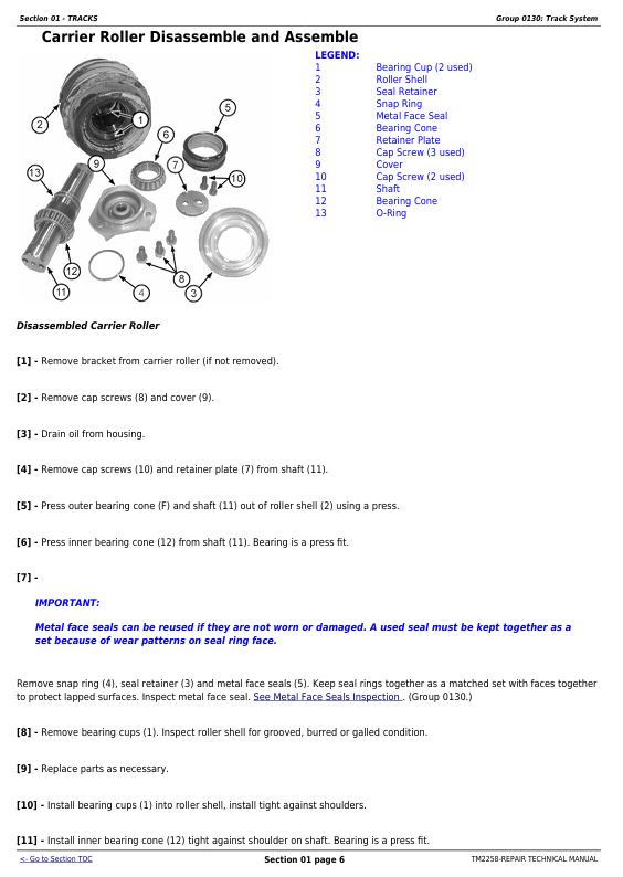 JOHN DEERE 450J, 550J, 650J CRAWLER DOZER REPAIR TECHNICAL MANUAL TM2258
