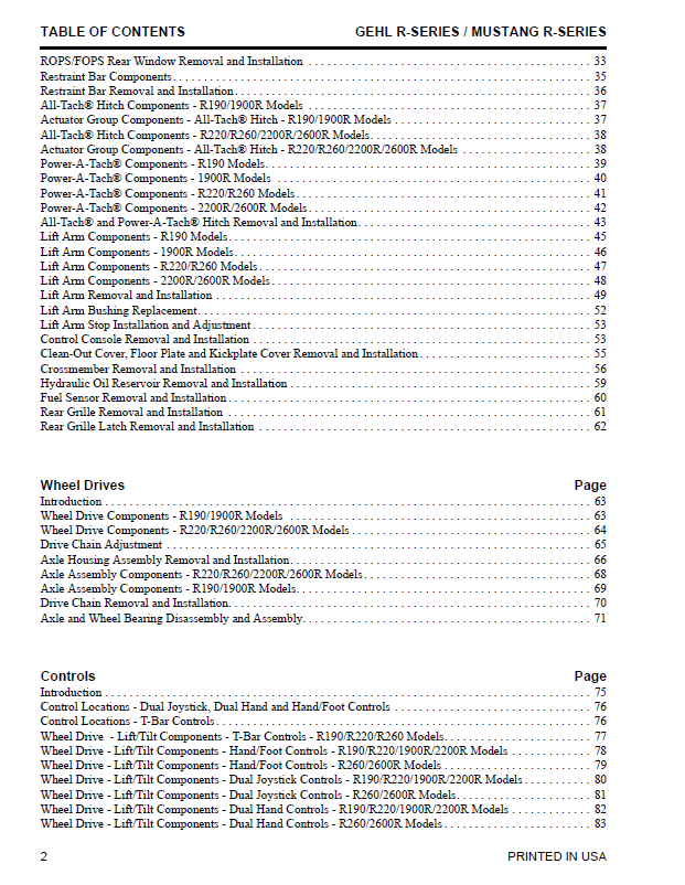 50950134 GEHL R190 R220 R260 Mustang Skid Steer Loader Repair Manual