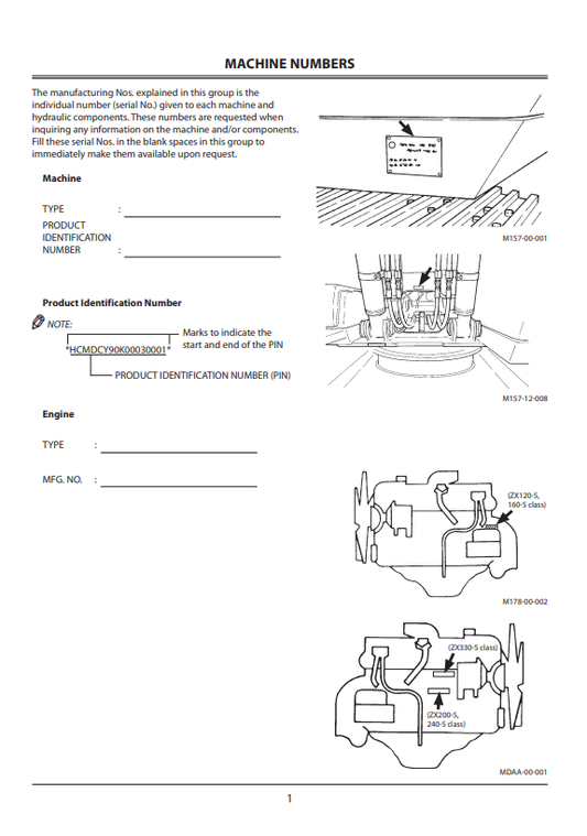 HITACHI ZAXIS 120-5 CLASS, 160-5 CLASS, 200-5 CLASS, 240-5 CLASS, 330-5 CLASS HYDRAULIC EXCAVATOR OPERATOR MANUAL ENMDAKLA22