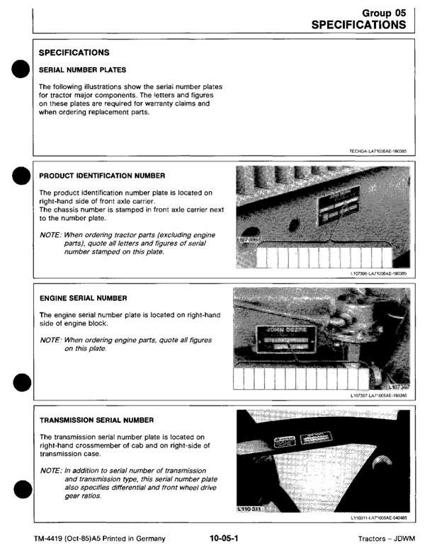 JOHN DEERE 3640 TRACTOR TECHNICAL SERVICE REPAIR MANUAL TM4419