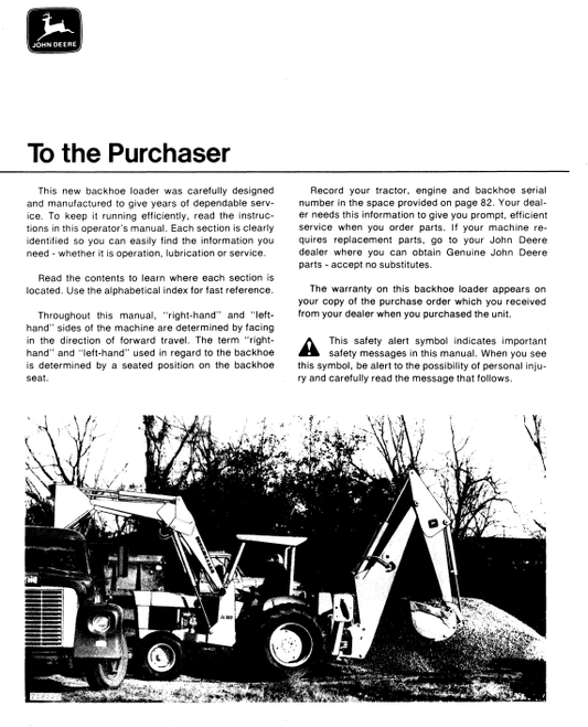 JOHN DEERE JD300 BACKHOE LOADER OPERATOR MANUAL OMT42365