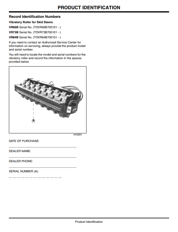 JOHN DEERE VIBRATORY ROLLER VR66B, VR73B, VR84B OPERATOR MANUAL OMT214500