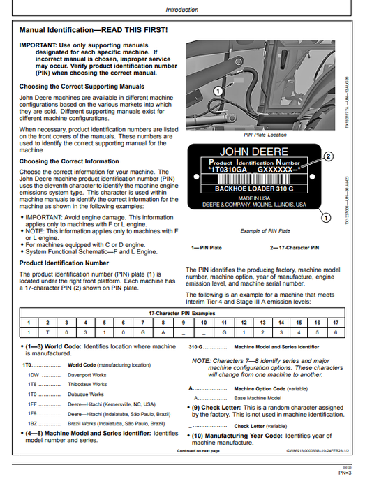 JOHN DEERE 310L EP BACKHOE LOADER OPERATOR MANUAL OMT425669X19