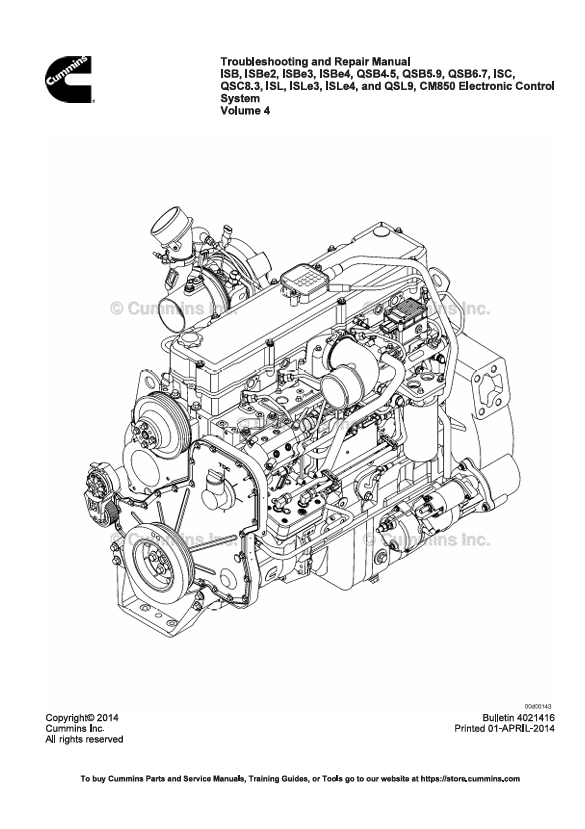 JOHN DEERE CUMMIN ENGINE ISB, ISBE2, ESBE3, ESBE4, QSB, QSC, QSL, ISC, ISLE 4021416-VOL4 REPAIR MANUAL