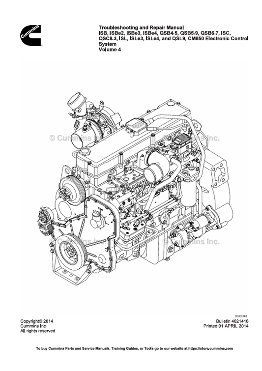 JOHN DEERE CUMMIN ENGINE ISB, ISBE2, ESBE3, ESBE4, QSB, QSC, QSL, ISC, ISLE 4021416-VOL4 REPAIR MANUAL