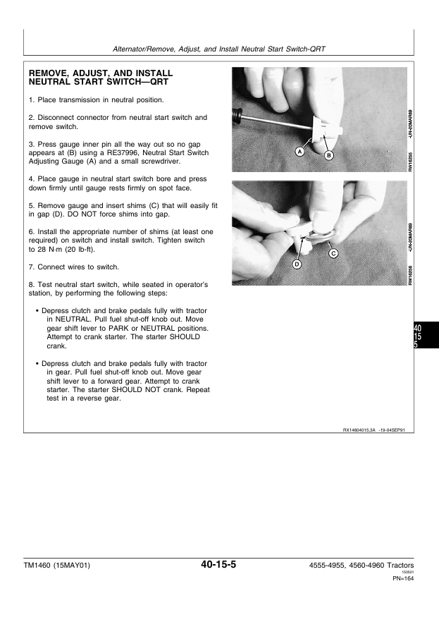JOHN DEERE 4555, 4755, 4955 AND 4560, 4760, 4960 TRACTOR REPAIR MANUAL TM1460