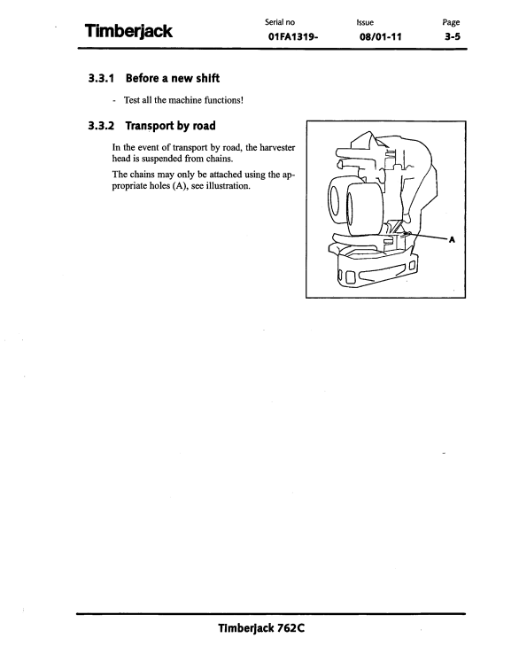 JOHN DEERE TIMBERJACK 762C HARVESTER HEAD OPERATOR AND MAINTENANCE MANUAL F062457