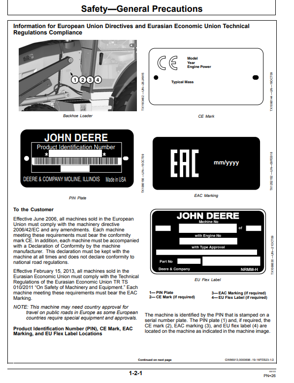 JOHN DEERE 310L EP BACKHOE LOADER OPERATOR MANUAL OMT425669X19