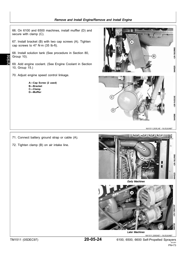 JOHN DEERE 6100, 6500 AND 6600 SELF-PROPELLED SPRAYER TECHNICAL MANUAL TM1511