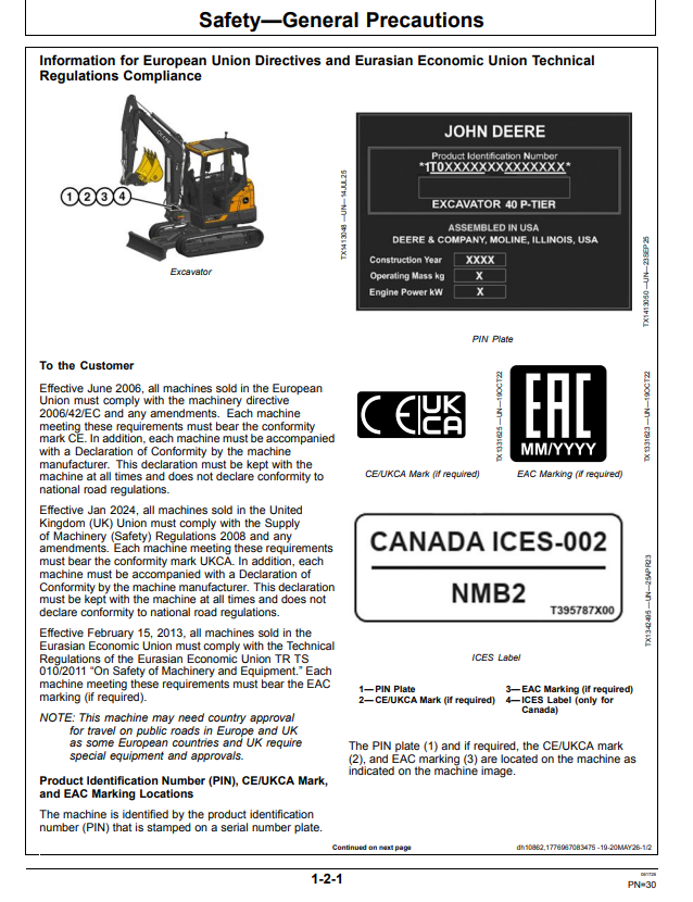 JOHN DEERE 40 P EXCAVATOR OPERATOR MANUAL OMT510862X019