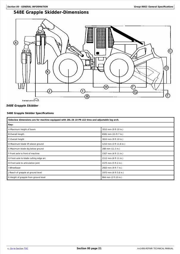 JOHN DEERE 540E, 640E, 740E SKIDDER, 548E, 648E, 748E GRAPPLE SKIDDER REPAIR TECHNICAL MANUAL TM1486