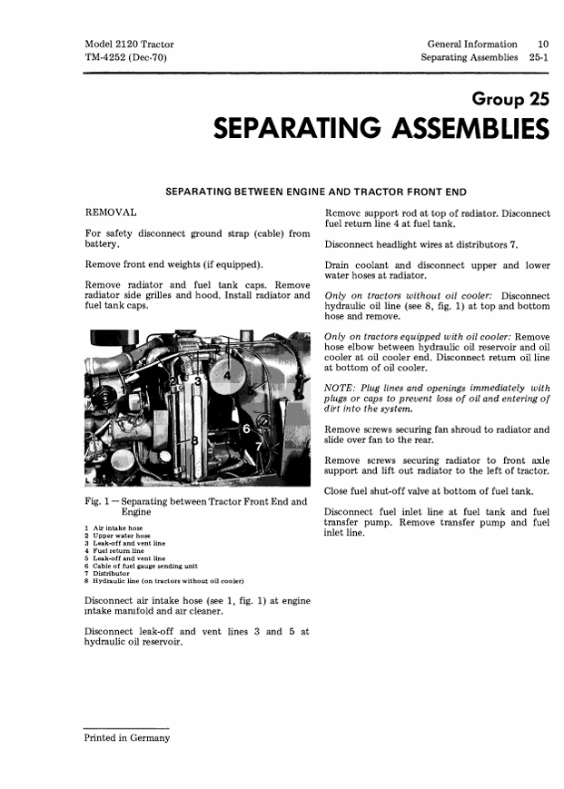 JOHN DEERE 2120 TRACTOR TECHNICAL MANUAL TM4252
