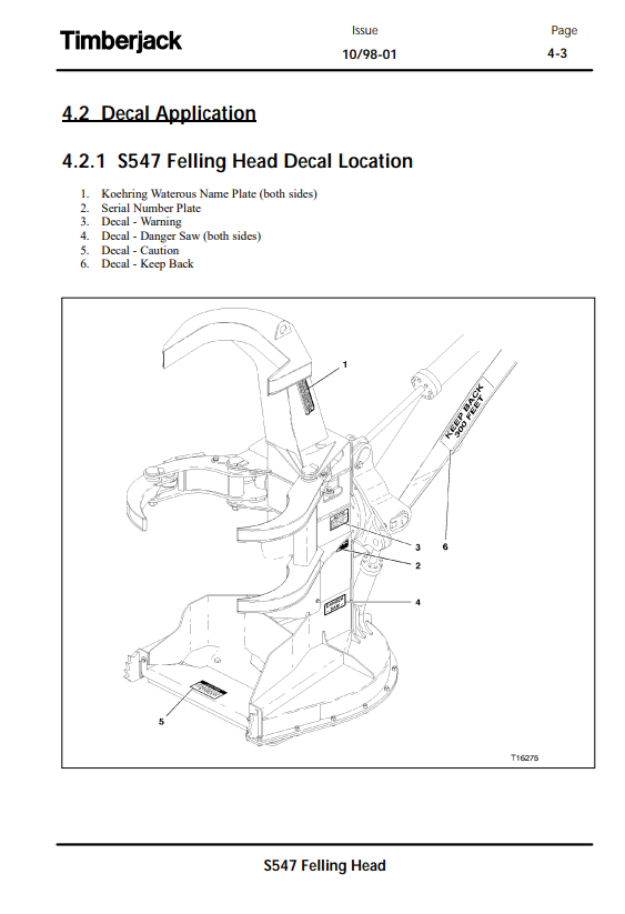 JOHN DEERE S547 STT DISC SAW FELLING HEAD OPERATOR MANUAL OMF289031