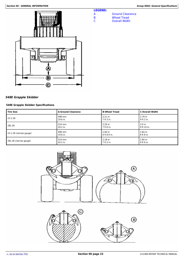 JOHN DEERE 540E, 640E, 740E SKIDDER, 548E, 648E, 748E GRAPPLE SKIDDER REPAIR TECHNICAL MANUAL TM1486