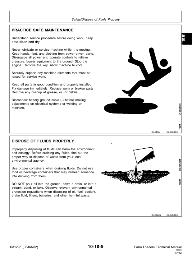 JOHN DEERE 100, 110, 146, 148, 158, 175, 245, 260, 265, 280, 75 AND 80 FARM LOADER TECHNICAL MANUAL TM1298