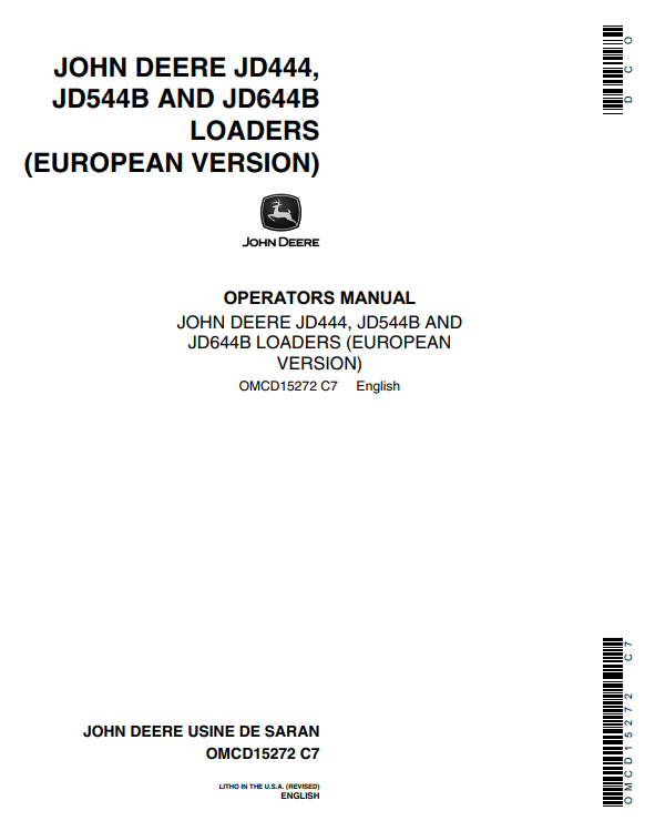 JOHN DEERE JD444, JD544B AND JD644B LOADER OPERATOR MANUAL OMCD15272