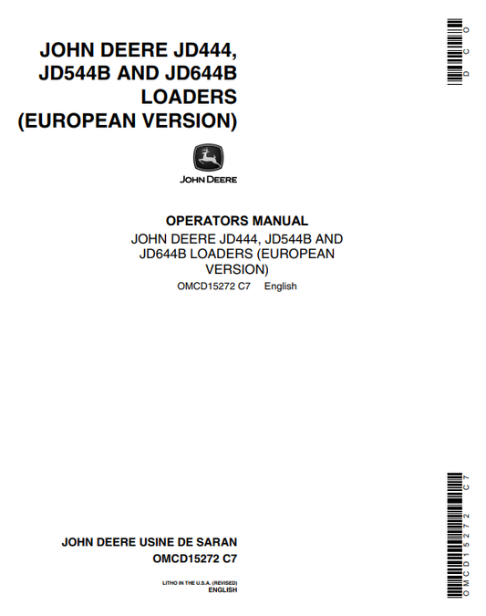 JOHN DEERE JD444, JD544B AND JD644B LOADER OPERATOR MANUAL OMCD15272