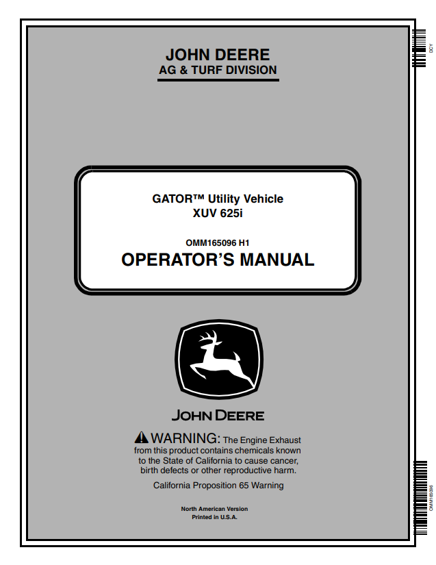JOHN DEERE GATOR™ UTILITY VEHICLE XUV 625I OPERATOR MANUAL OMM165096