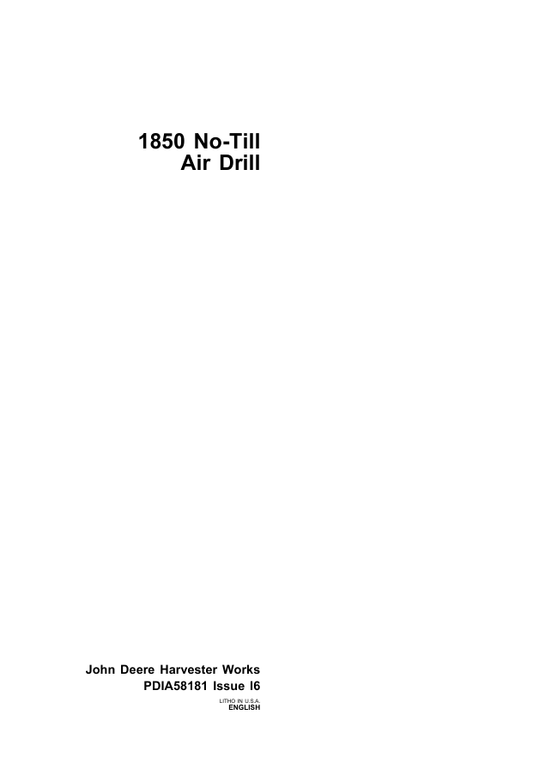 JOHN DEERE 1850 NO TILL AIR DRILL PRE DELIVERY INSTRUCTION MANUAL PDIA58181