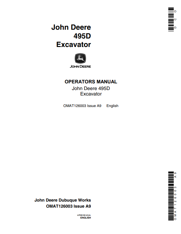 JOHN DEERE 495D EXCAVATOR OPERATOR MANUAL OMAT126003