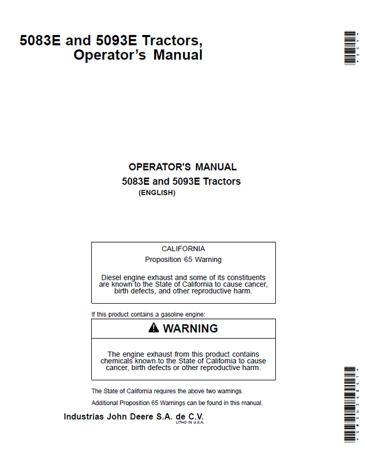 JOHN DEERE 5083E AND 5093E TRACTOR OPERATOR MANUAL
