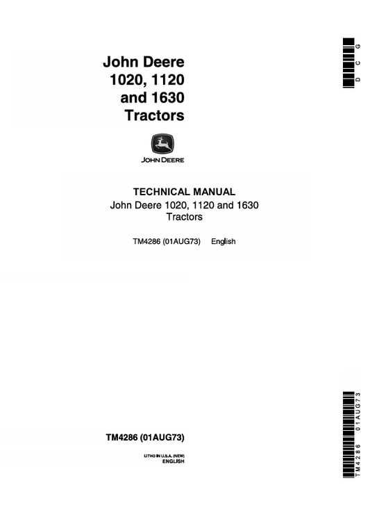 JOHN DEERE 1020, 1120 AND 1630 TRACTOR TECHNICAL MANUAL TM4286