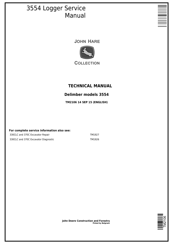 JOHN DEERE 3554 DELIMBER LOGGER TECHNICAL SERVICE MANUAL TM2106