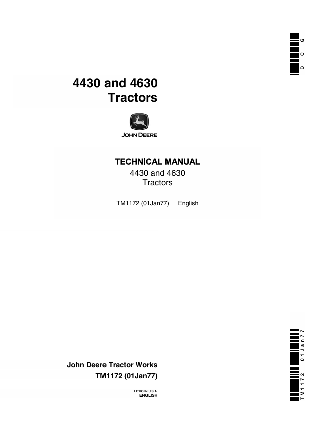 JOHN DEERE 4430 AND 4630 TRACTOR TECHNICAL MANUAL TM1172