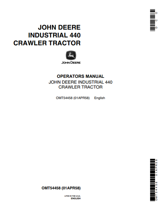 JOHN DEERE INDUSTRIAL 440 CRAWLER TRACTOR OPERATOR MANUAL OMT54458