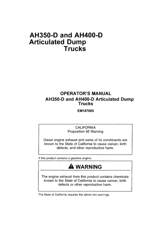 HITACHI AH350-D, AH400-D ARTICULATED DUMP TRUCK OPERATOR MANUAL EM187885