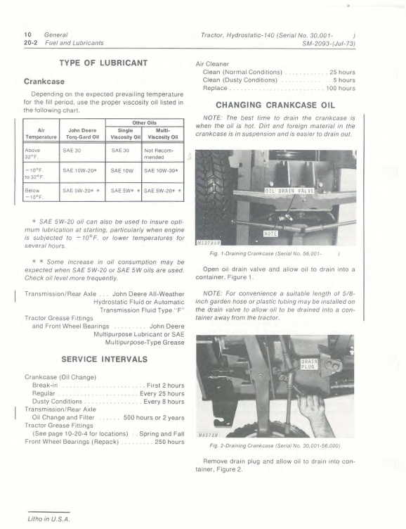 JOHN DEERE 140 HYDROSTATIC TRACTOR SERVICE MANUAL SM2093