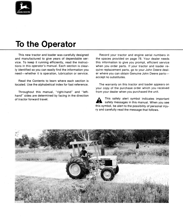 JOHN DEERE JD301 TRACTOR AND LOADER OPERATOR MANUAL OMT42366