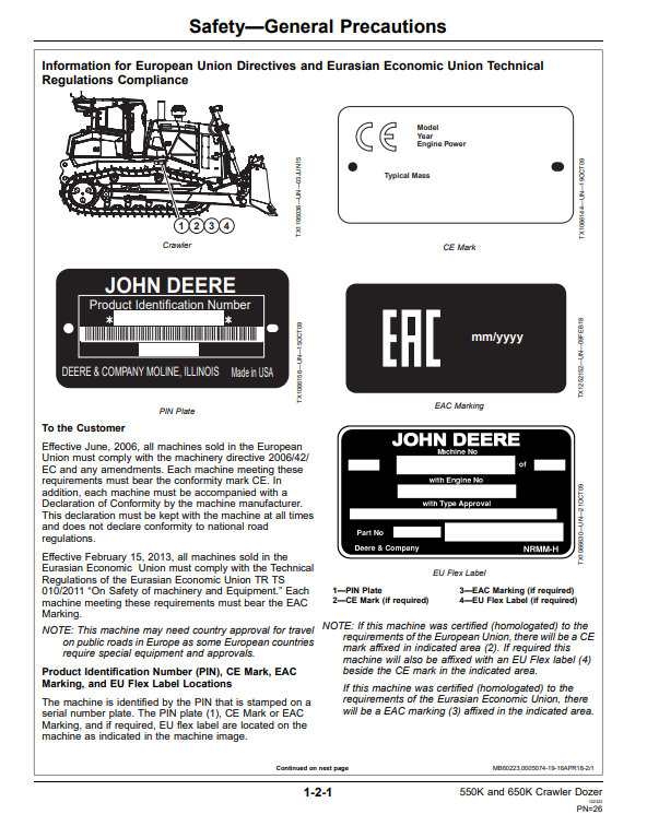 JOHN DEERE 550K AND 650K CRAWLER DOZER OPERATOR MANUAL OMT288826