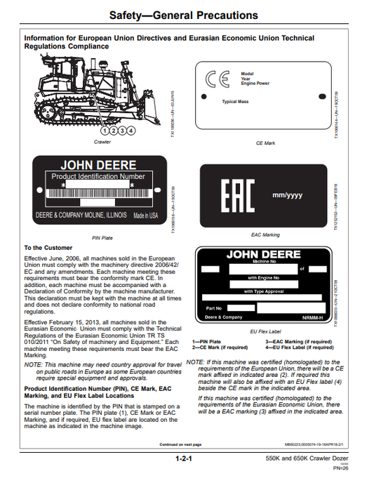 JOHN DEERE 550K AND 650K CRAWLER DOZER OPERATOR MANUAL OMT288826