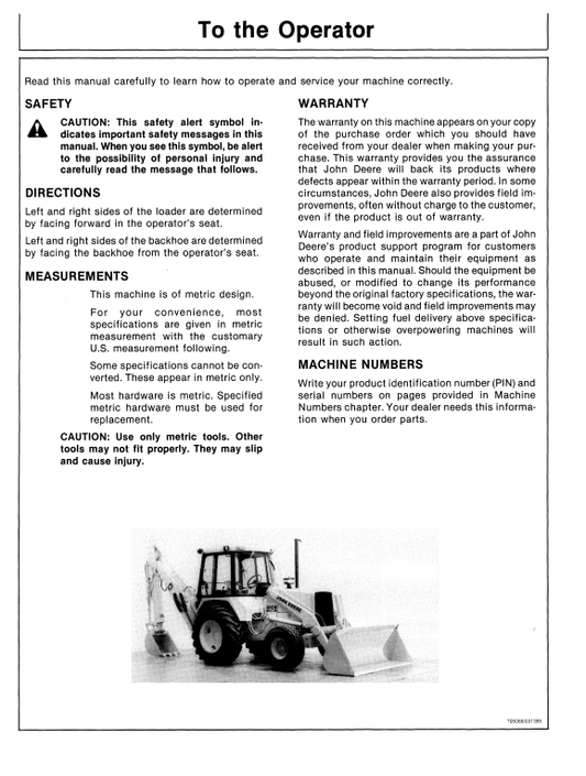 JOHN DEERE 610B BACKHOE LOADER OPERATOR MANUAL OMT82175