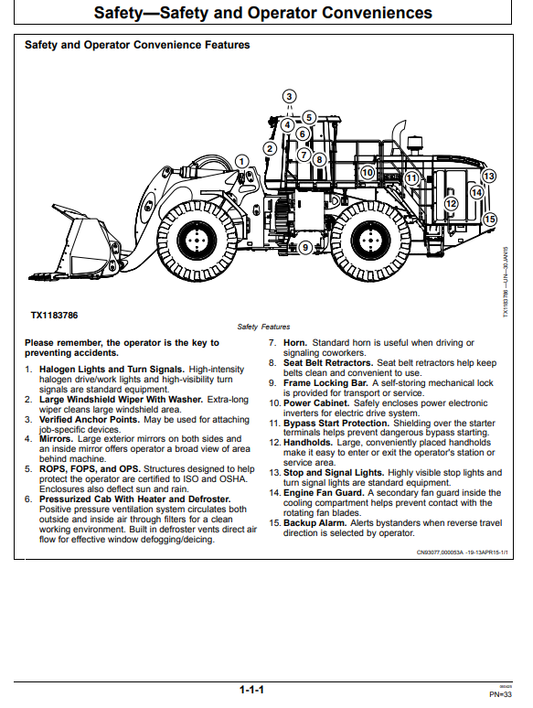 JOHN DEERE 944K 4WD LOADER OPERATOR MANUAL OMT414138X19