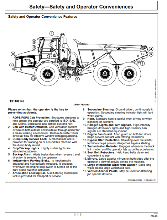 JOHN DEERE 370E, 410E, AND 460E ARTICULATED DUMP TRUCK OPERATOR MANUAL OMT363009X19