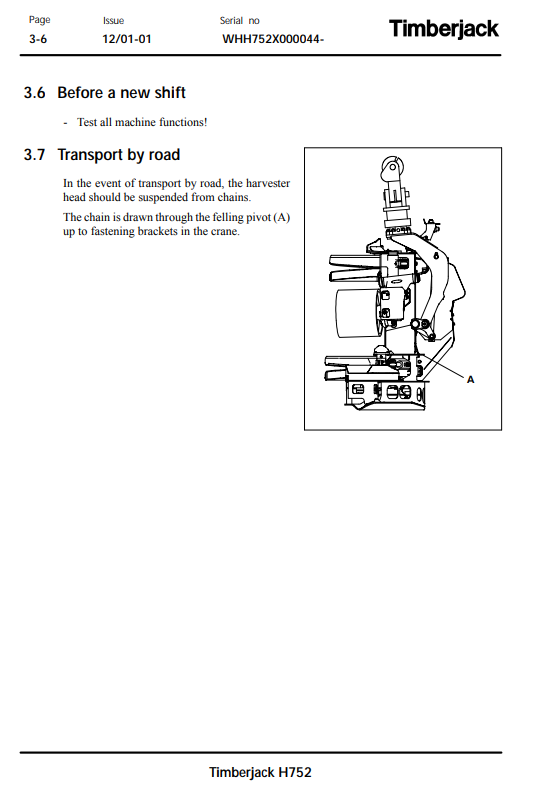 JOHN DEERE H752 HARVESTER HEAD OPERATOR AND MAINTENANCE MANUAL F062893